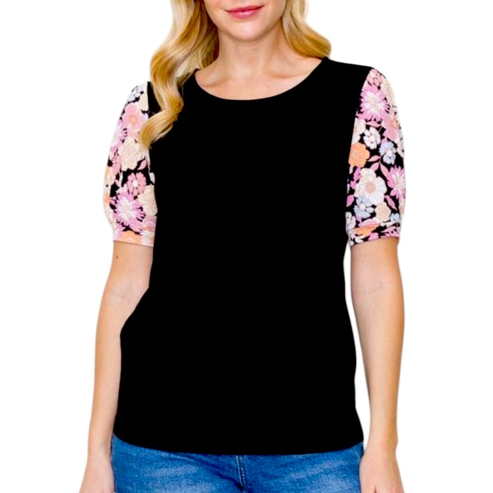 NWOT Staccato Top with Floral Print Puff Sleeves